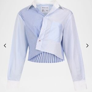 Striped Blue Cropped Button-Up Shirt Women's Size Small